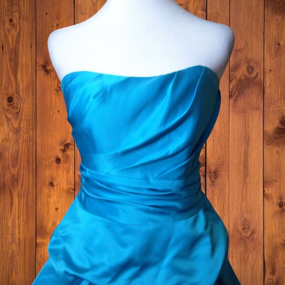 DAVID'S BRIDAL WOMEN'S SIZE 2 BLUE STRAPLESS  Y2K RUCHED FORMAL DRESS - Picture 3 of 8